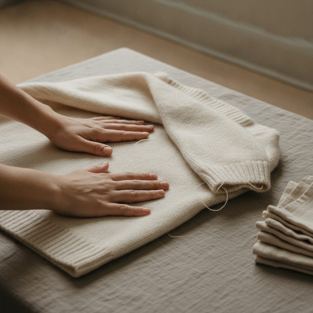Detailopname van stof en stiksel bij daglicht — bij het artikel over flat lay fotografie kleding