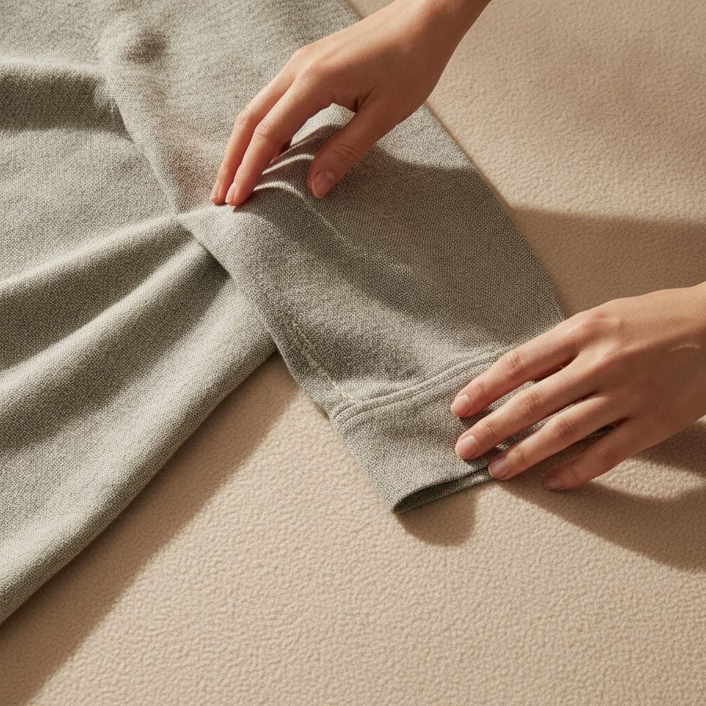 Detailopname van stof en stiksel bij daglicht — bij het artikel over kosten productfotografie kleding
