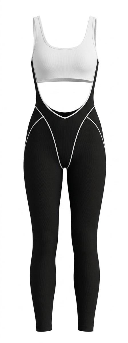 Ghost-pakshot van de jumpsuit met witte top en zwarte pijpen