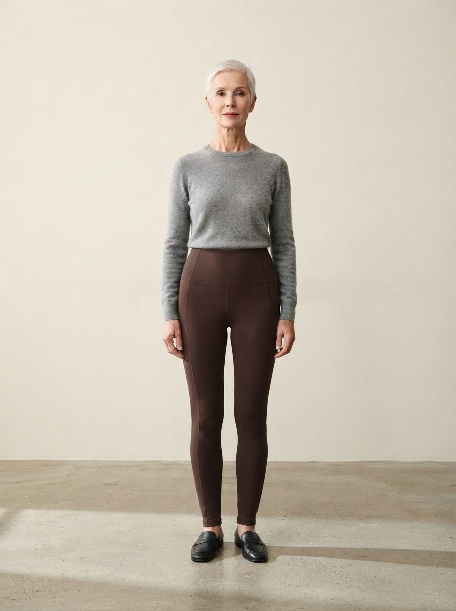 Vrouwelijk model draagt de espressobruine sportlegging